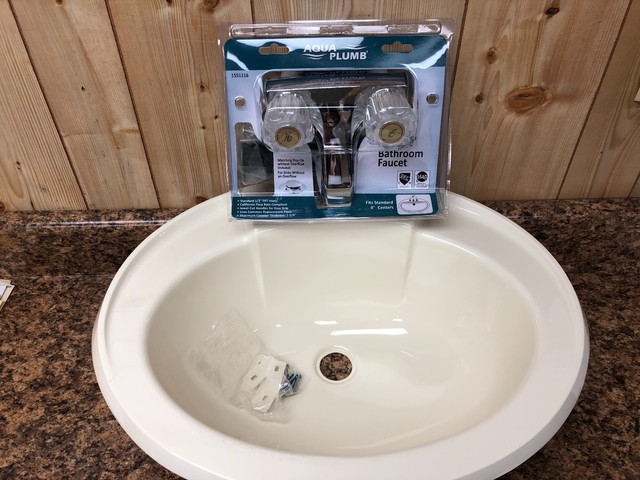Mobile Home RV Bathroom PVC Lavatory Sink 17" x 20" Oval DRAIN & FAUCET ...
