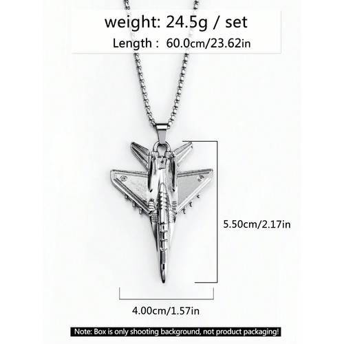 Stainless Steel F-18 Fighter Jet Retro Pendant & 3mm 24' Rolo Chain Necklace - Picture 5 of 6