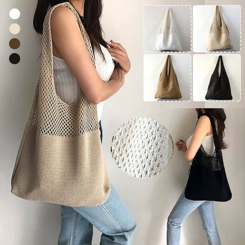 Shoulder Bags Large Capacity Womens Hollow Woven Summer Braid Handbags Vintage - Picture 4 of 27