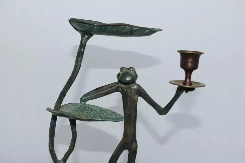 Dancing Frog With Lily Pad Bird Feeder Garden Yard Statue Sculpture Metal  - Image 4 of 4