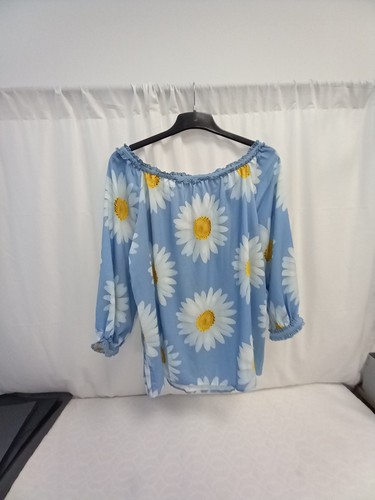 🙈 Sheilay Blue Daisy Print Long Sleeve Off The Shoulder Top Size Xl Bnwt - Picture 5 of 5