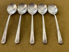 (5) Round Gumbo/cream Spoons Oneida Community Milady Silverplate 1940  Flatware