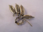 Vtg Costume Gold Tone Clear Rhinestone Leaf Brooch Jewelry -Estate