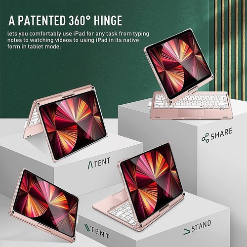 For iPad 7/8/9/10th Gen Air 4 5 Pro 11" 12.9" Touchpad Keyboard Case With Rotate - Picture 20 of 52