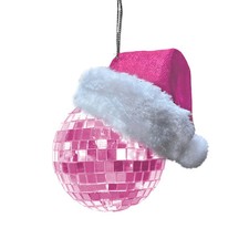 Kurt Adler 60MM Pink Mirror Ball With Pink Santa Hat Ornament T3724 Bedazzled