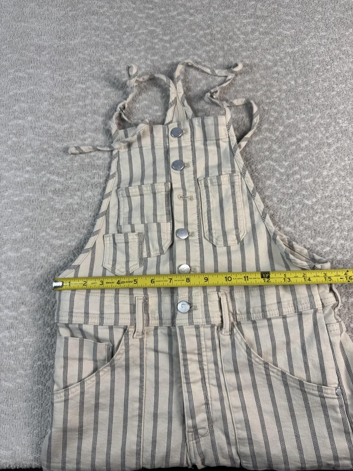 Pilcro Overalls Womens 27 Ivory Blue Stripe Button Front Bib Utility Pockets - Image 4 of 4