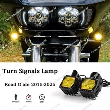 LED Front Turn Signals Light Yellow Lens For Harley Road Glide Special FLTRXS