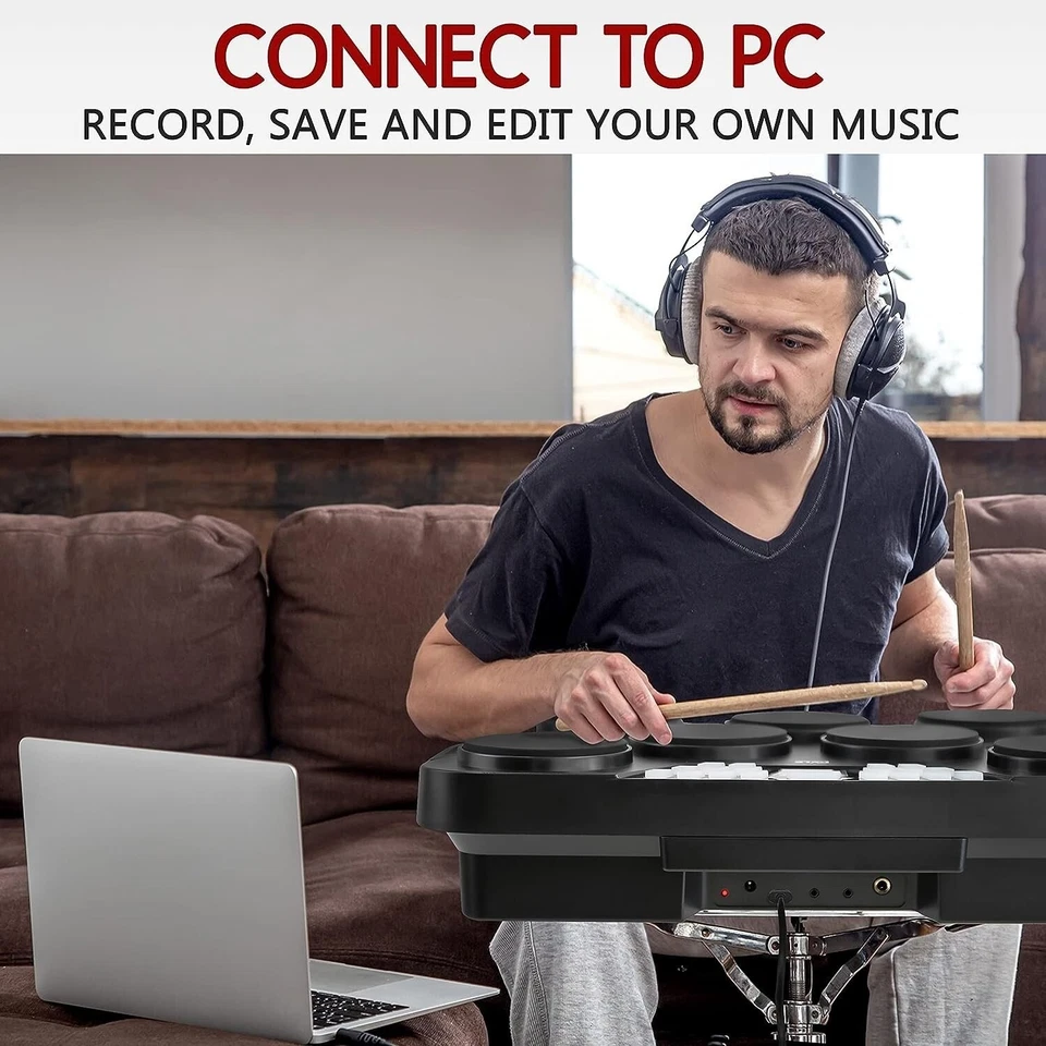 Batería electrónica de mesa Pyle - Kit de batería digital compacto y portátil Foto 3 de 4