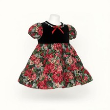 Vintage Becky Little Velvet Dress Girls 24 Mos Holiday Christmas Poinsettia