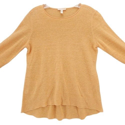 EILEEN FISHER 100% Organic Linen Knit Pullover Sweater Yellow PETITE SMALL PS - Picture 2 of 6