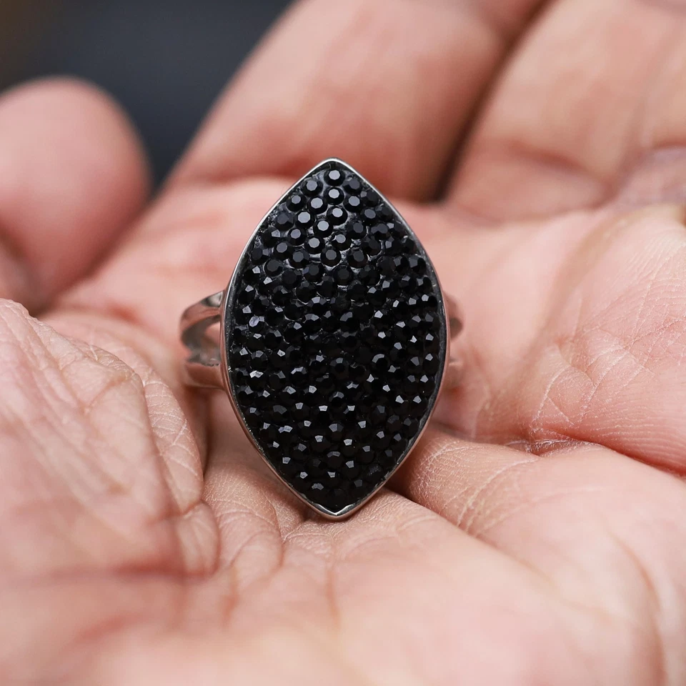 Anillo QVC Acero por Diseño Acero Inoxidable Pavé Diseño Marquesa Cristal Negro Talla 8 Foto 3 de 4