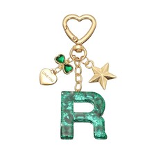 Cute Initial Letter Keychain, Letter R Keychains for Women Girls Bling Green