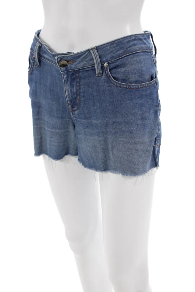 Pantalones cortos de mezclilla Level 99 para mujer de algodón con detalles desgastados con bolsillos azules talla 29 Foto 2 de 4