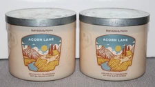 2  ACORN LANE Large 3 Wick Candle Bath & Body Works Autumn Leaves Apple Cinnamon