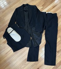 1880s Victorian Brokaw Brothers Mens 3 Pc Button Fly Suit Coat Vest Pants-Black