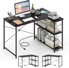 L-Shaped Computer Desk with Power Outlets, USB & Type C Charging Port, Reversibl