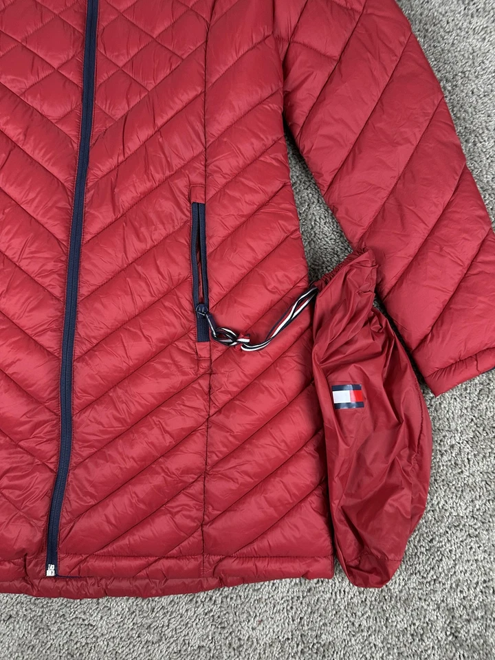 Tommy Hilfiger пальто женщин большой красный Packable выстеганная с капюшоном пуховик куртка теплый - Изображение 3 из 4