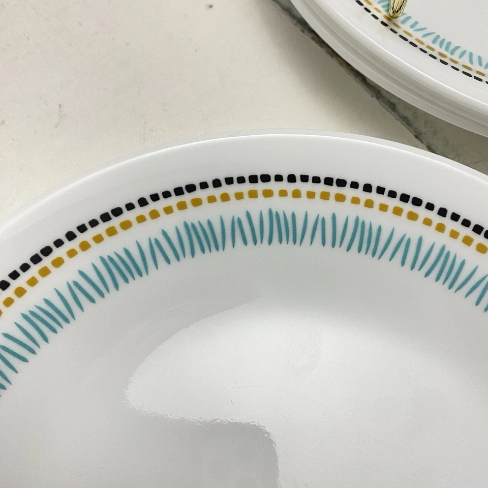 Set Of 2 Corelle PALOMA 10.25” Dinner Plates Black Aqua Goldenrod Stitching - Image 3 of 3