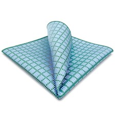 Men's Pocket Square Checkered Green Azure Baby Blue Pattern Large