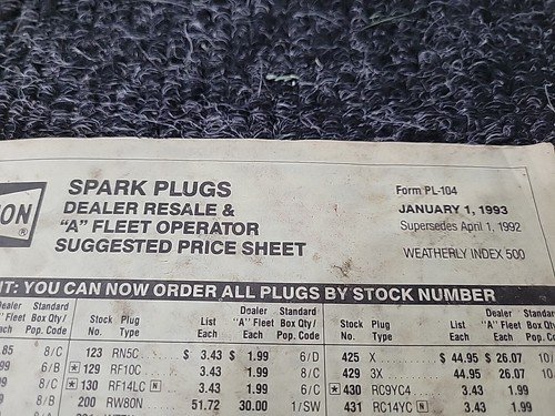 Vintage Champion Spark Plug Catalog: No 500 1991 With 1993 Price Sheet - Picture 5 of 7
