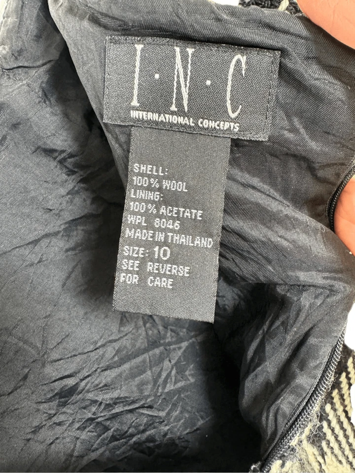 Mini-saia xadrez preta INC International Concepts tamanho 10 lã preppy - Imagem 4 de 4