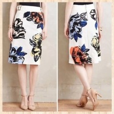 Anthropologie Maeve White Floral Buckle Pencil Skirt Size 0