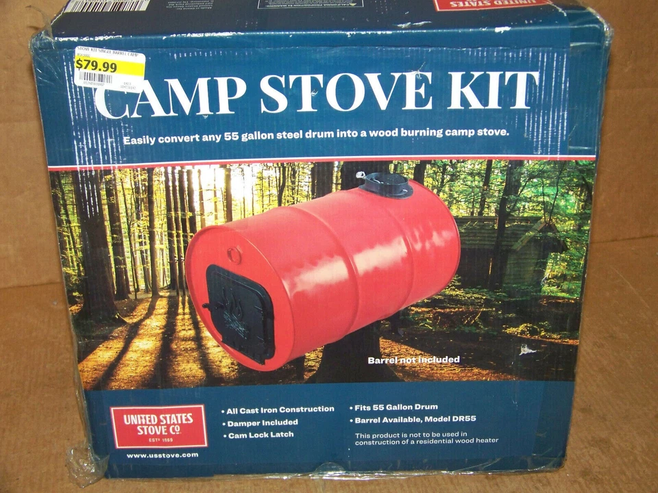 NUEVO USSC Estufa Hierro Fundido 55gal Barril Campamento Estufa de Leña Kit BSK1000 Calefacción Fuego Foto 4 de 4
