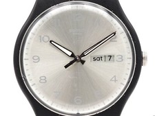 Swatch Silver Friend SUOB717 Quartz 41mm Original Bracelet en Cuir Et Fermoir