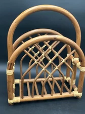 Rattan Magazine Rack Newspaper Book Holder Tiki MCM Mid Century Modern