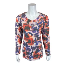 LOGO Lounge by Lori Goldstein Brushed French Terry Printed Top Purple Small Size