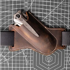 HANDMADE BELT SHEATH HOLSTER Leather Cover for folding pocket Knife Brown 1pcs