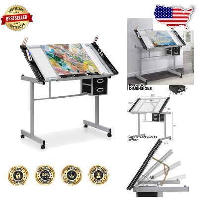 Modern All-in-One Drafting Desk with Storage & Casters for Creative Spaces