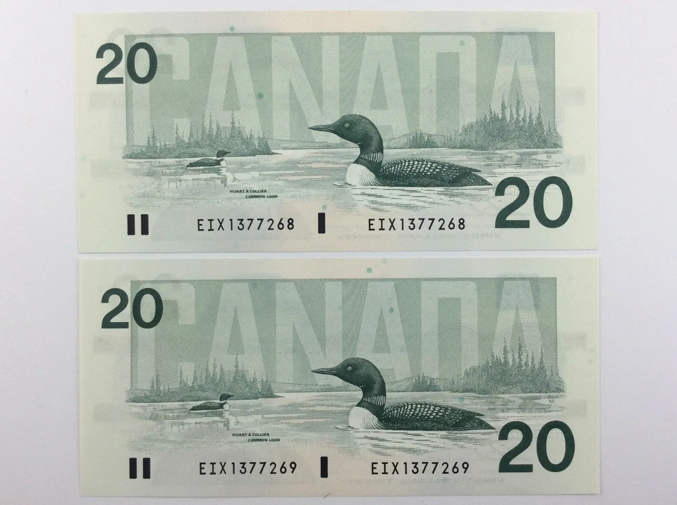 Billete de repuesto EIX 1991 de 20 dólares consecutivos sin circular V222 Foto 2 de 4