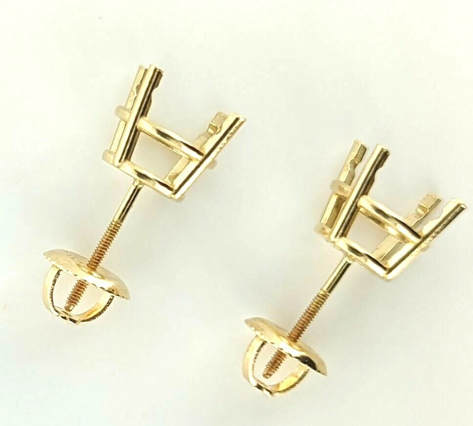 Pair 14K Yellow Gold Round Pre-Notched Stud Earring Settings Threaded Screw Back - Image 3 of 3