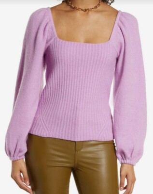 Halogen Lavender Purple Puff Sleeve Square Neck Sweater Size 1X NWT