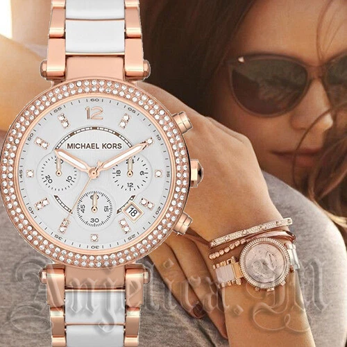 NWT Michael Kors Parker Chronograph Two-Tone Stainless Steel Glitz Watch MK5774