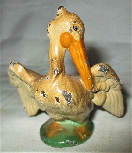 ANTIQUE HUBLEY TOY PELICAN BIRD CAST IRON DESK ART STATUE SCULPTURE PAPERWEIGHT - Picture 4 of 9