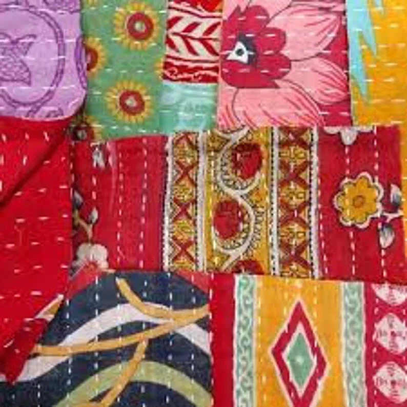 Vintage kantha Scraps bundles Kantha Grab Bag Kantha Pre Cuts Charm pack 5x5" - Image 3 of 4