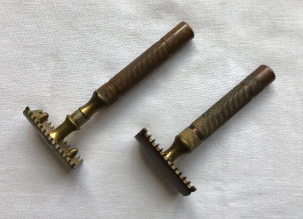 HOME LOT OF 2 VINTAGE BRASS GILLETTE SAFETY RAZORS eBay