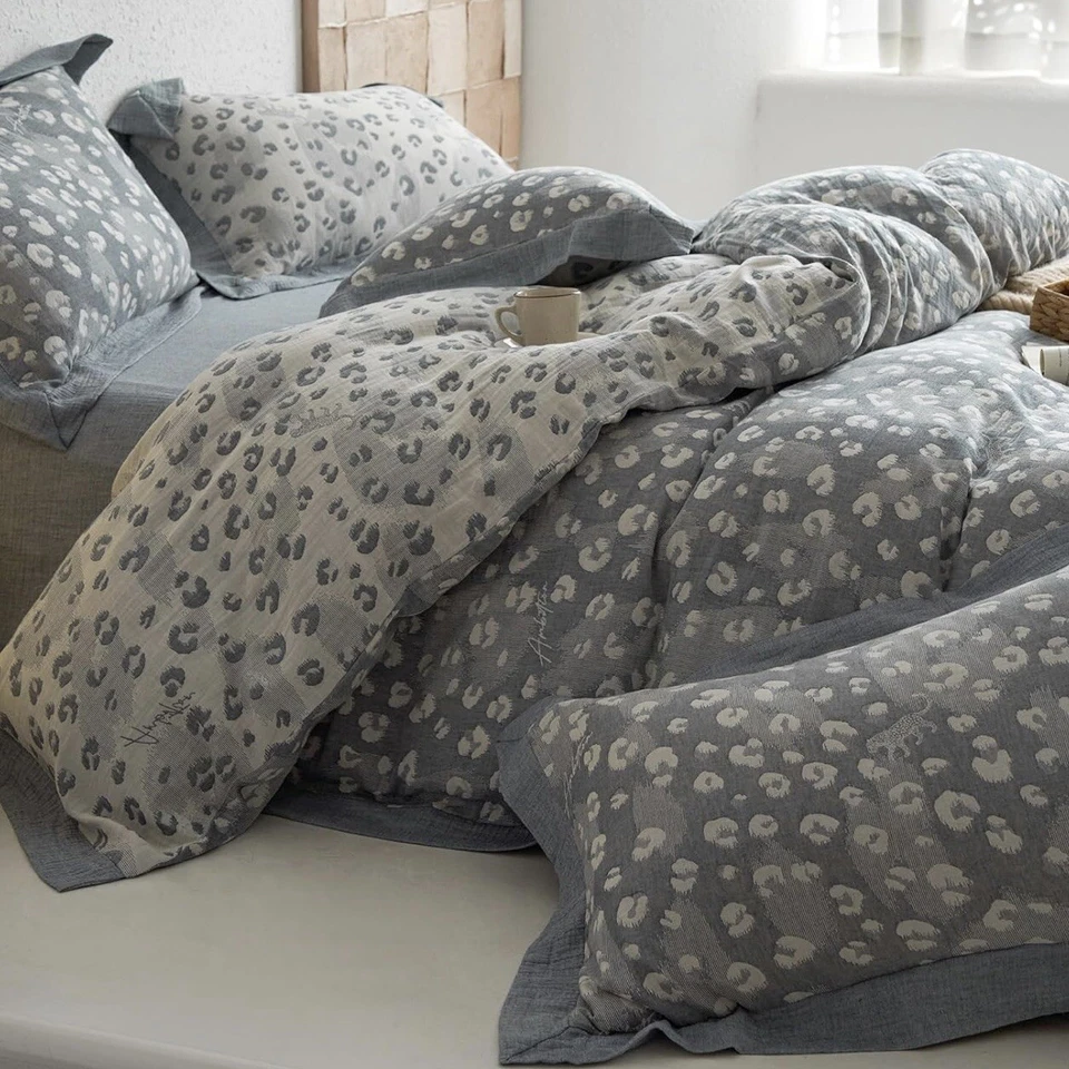 NEW Anthropologie Blue Grey Spotted Boho King Size Bedding Duvet Sham Case Set - Image 2 of 4