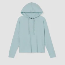 Eileen Fisher Hoodie Cozy Waffle Knit Boxy Hooded Top Clearwater Sz XXS NWT $138