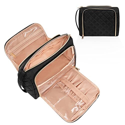 Travel Makeup Bag, Large Cosmetic Bag with V-Large（Pack of 1） 21_Black Rhombus