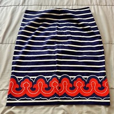 Vineyard Vines Size 4 Navy and White Stripe Skirt Orange Embroidery Hem Lined