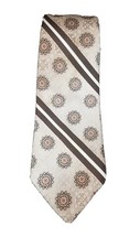 Lilly Dach  Tie Brown / White Stripes With Floral Pattern Vintage Necktie Great 
