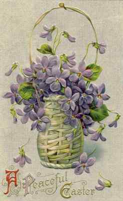 A4 Foto AK 1910 Ein friedliches Ostern mit violettem Korb Druck Plakat