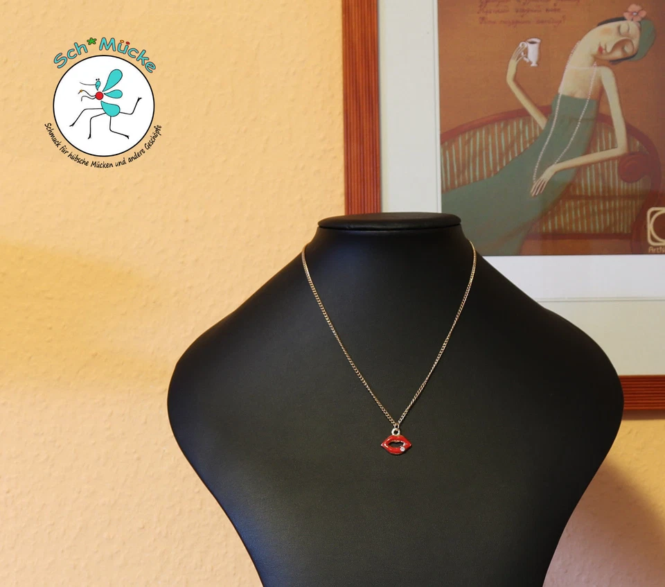 Halskette Lippen Liebe Erotik ❤ Retro Vintage Glücksbringer Geschenkidee Rarität - Bild 3 von 4