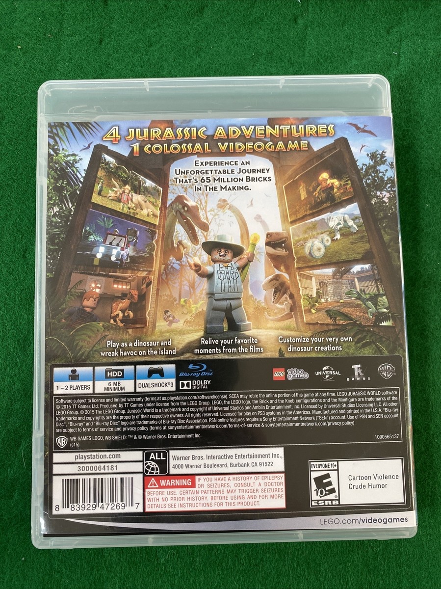 LEGO Jurassic World for PlayStation 3 PS3 (2015) Complete CIB
