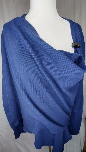 Eddie Bauer Sz Lg Shawl Front Cardigan Navy Blue Waffle Knit - Imagen 8 de 12