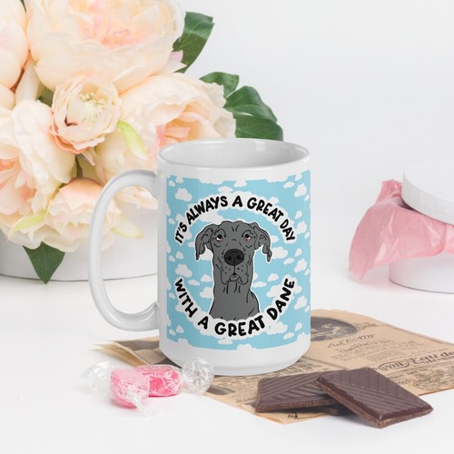 Blue Great Dane Dog Mug 15 oz It's Always a Great Day Pet Portrait Art Gift - Picture 7 of 19