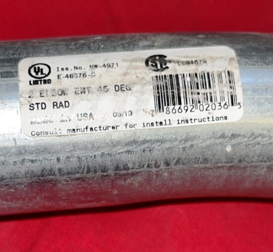 WHEATLAND STANDARD RADIUS EMT CONDUIT ELBOW, NW4971, 2" TRADE, GALV